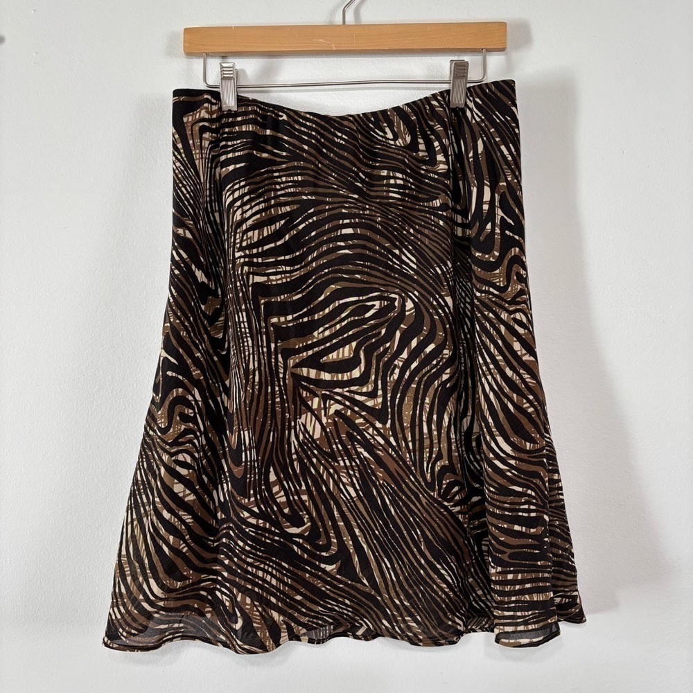 George Boho Y2K Earthy Zebra Print Sheer Lined Skirt Size 14